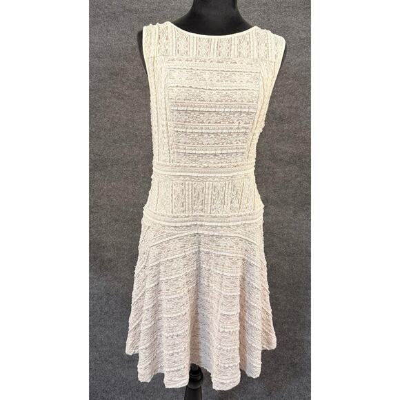 Vince Camuto Fit & Flare Dress Womens Medium Ivory Lace Sleeveless Knee Length - Picture 2 of 15